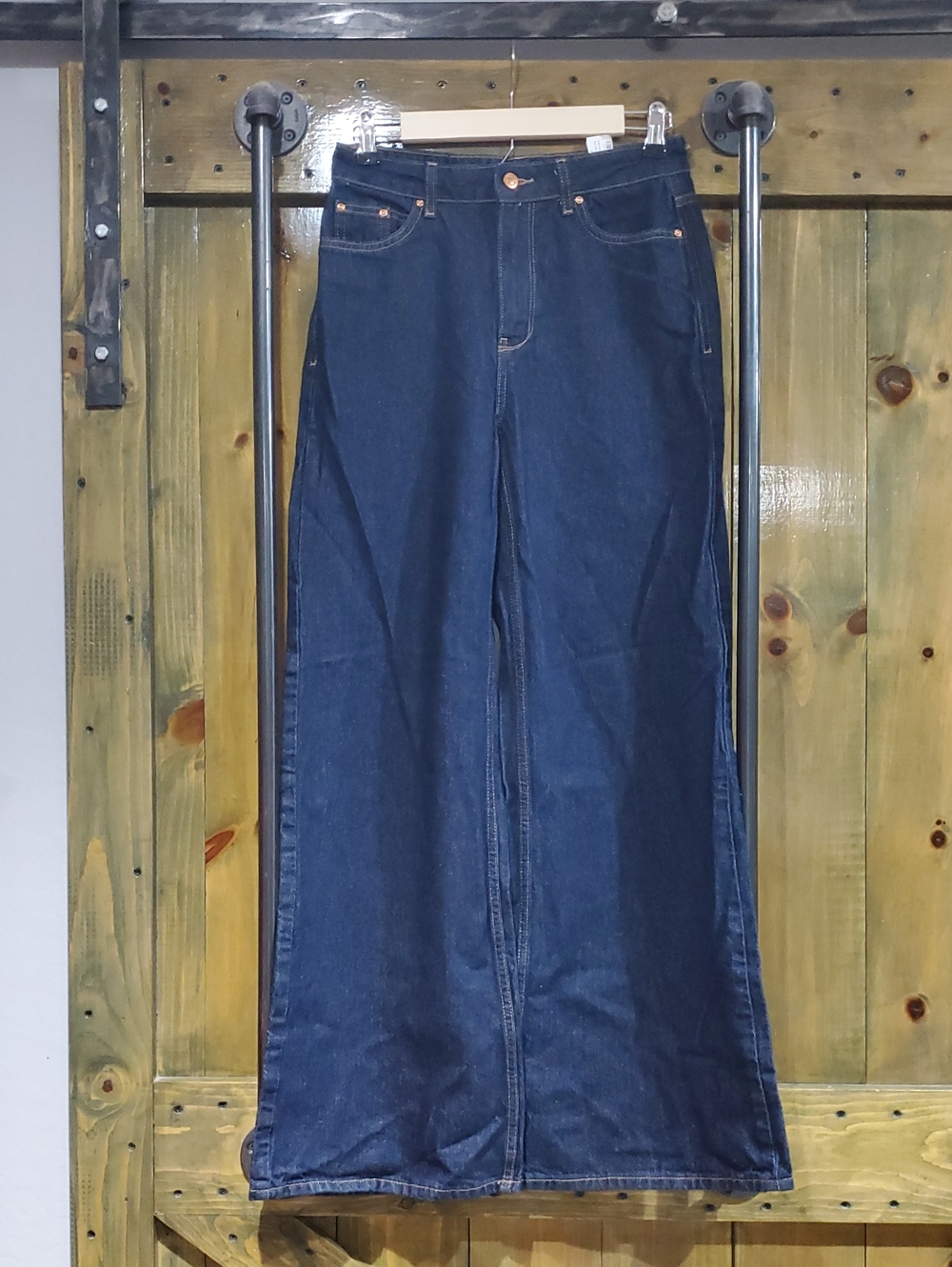 Zara Wide Leg Dark Blue Denim Jeans Streetwear Casual Flare Essential Versatile
